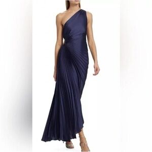 NWT House of Harlow Royal Blue One-Shoulder O-Ring Pleated Gown Large